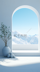 拱形背景图片_雪山蓝色系电商空镜场景拱门展示台