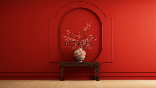 中式背景图片_红色中国风喜庆花瓶装饰背景17