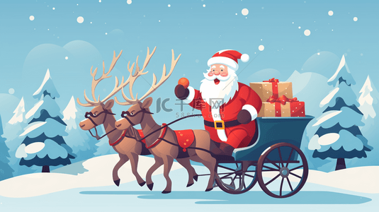 圣诞老人麋鹿雪橇插画