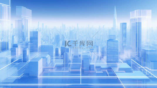 原宿风背景背景图片_蓝色科技感城市建筑群背景