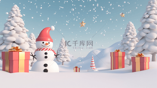 节电常识背景图片_3D圣诞节3D圣诞雪人圣诞树3D圣诞场景