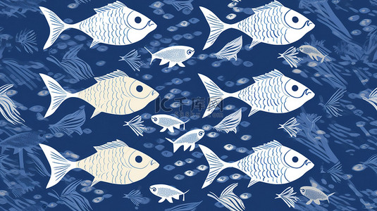 蓝色和白色的鱼图案9