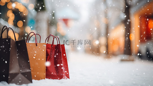 冬天购物袋背景图片_购物袋冬天雪景购物节18
