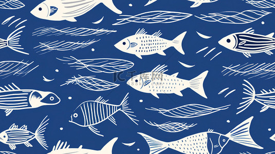 蓝色和白色的鱼图案5