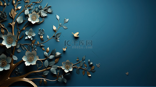 立体花朵蓝色背景13