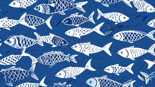 蓝色和白色的鱼图案10