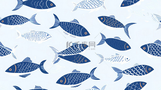 小鱼蓝色背景图片_蓝色和白色的鱼图案14