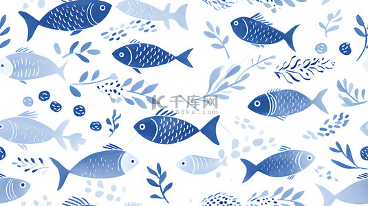 小鱼蓝色背景图片_蓝色和白色的鱼图案8