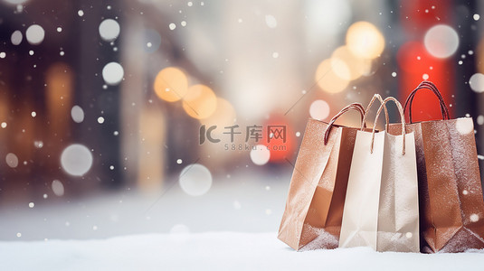 冬天购物袋背景图片_购物袋冬天雪景购物节20