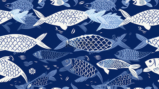 蓝色和白色的鱼图案20