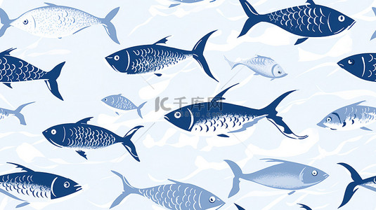 小鱼蓝色背景图片_蓝色和白色的鱼图案19