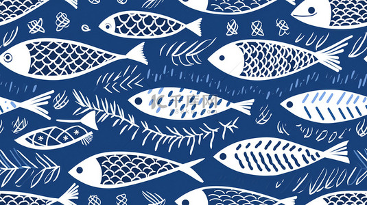 蓝色和白色的鱼图案1
