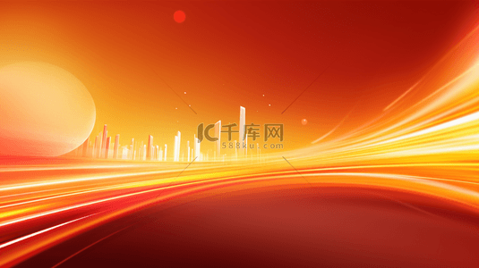 红色喜庆背景年会背景图片_金色抽象科技透视线条城市剪影红色背景8