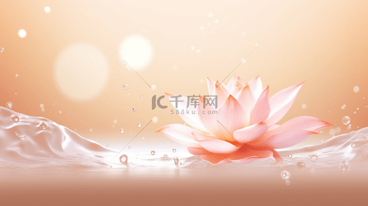 气泡背景图片_柔和金粉色水花中的莲花化妆品美妆背景