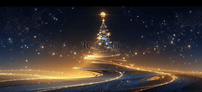 夜晚背景图片_
圣诞节夜晚夜空里的金色圣诞树