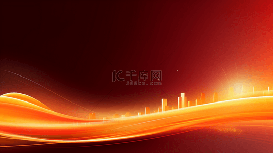 红色喜庆背景年会背景图片_金色抽象科技透视线条城市剪影红色背景19