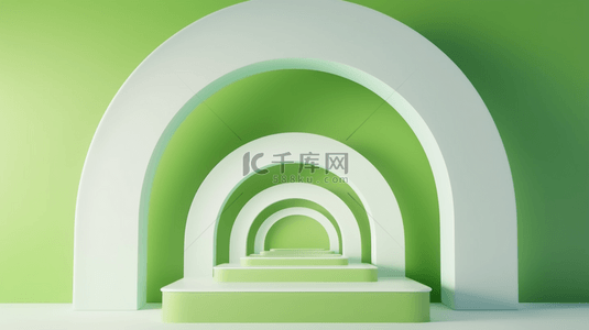 拱形背景图片_清新鲜亮草绿色白色渐变3D拱形电商展台