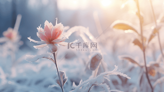 冬季花朵背景图片_冬季冰雪植物雪景背景3