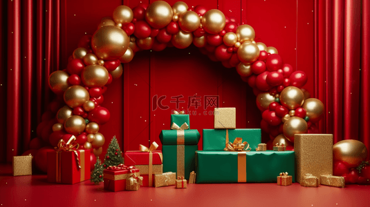圣诞节背景图片_喜庆红色圣诞节拱形气球电商展台4