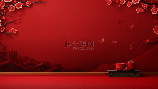 红色传统中国红古典简约装饰背景3