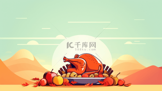 扁平化的烤火鸡美食感恩节背景1