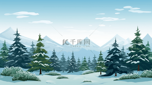 积雪背景背景图片_初春绿色的大山松树林背景11