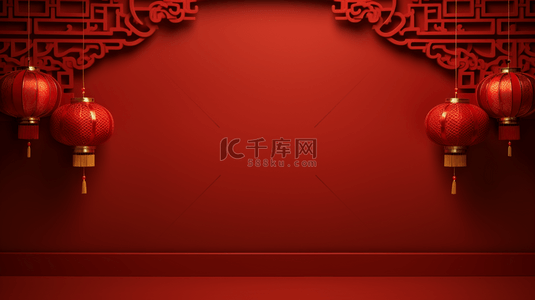 中国红复古窗花边框装饰春节背景1