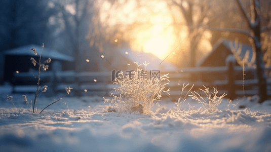 冬天早晨森林里雪花和冰雪覆盖的落叶6