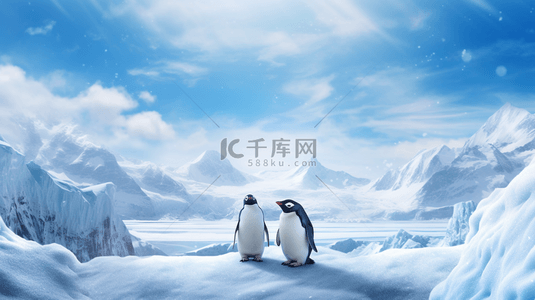 蓝天背景图片_冬季南极企鹅动物背景5