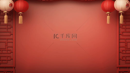 中国红复古窗花边框装饰春节背景19