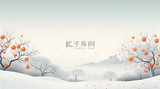 柿子背景背景图片_冬季雪地里的柿子树背景9