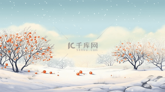 冬季雪地里的柿子树背景10