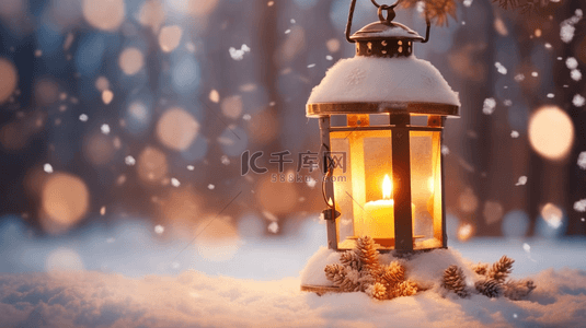 圣诞节雪地里的复古手提灯背景