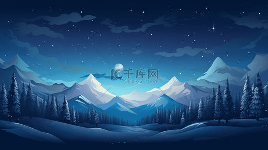 星空下的雪地山脉和树林背景2