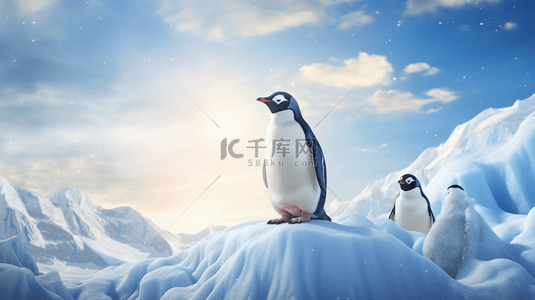 雪山背景图片_冬季南极企鹅动物背景4