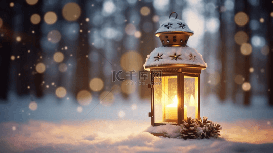 圣诞节手背景图片_圣诞节雪地里的复古手提灯背景