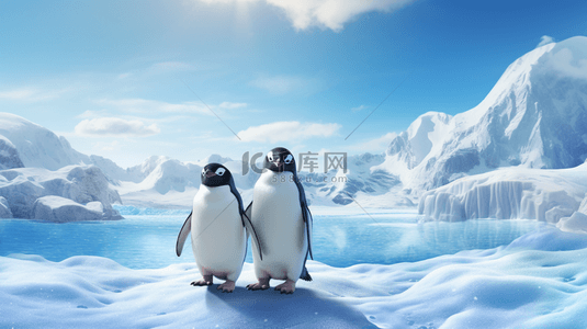 雪山背景图片_冬季南极企鹅动物背景19