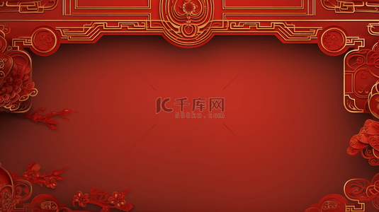 中国红复古窗花边框装饰春节背景20