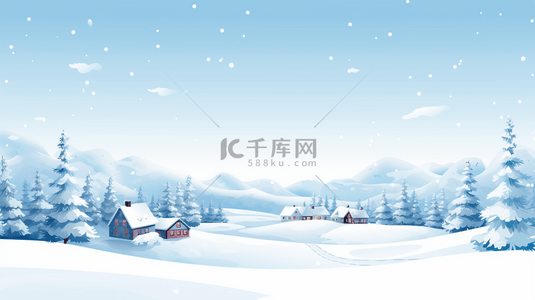 冬季背景图片_雪山森林小乡村背景12