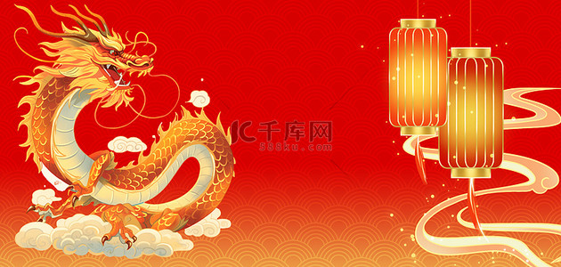 新年龙年灯笼红色中国风背景