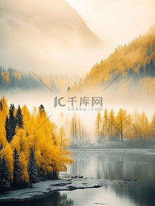 冬季背景图片_美丽的冬季树木湖泊背景17