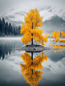 冬季背景图片_美丽的冬季树木湖泊背景2