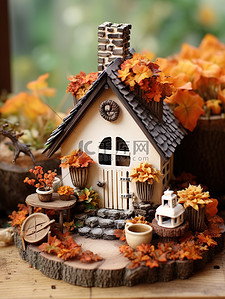 秋天背景图片_可爱的秋季小屋微观背景5