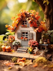 可爱的秋季小屋微观背景1