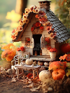 秋天背景图片_可爱的秋季小屋微观背景12
