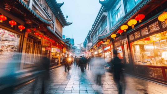 新年年货节集市街景动态场景虚镜背景