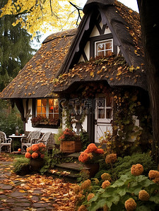 可爱的秋季小屋微观背景9