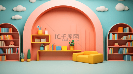 3D可爱亲子绘本馆儿童阅览室背景
