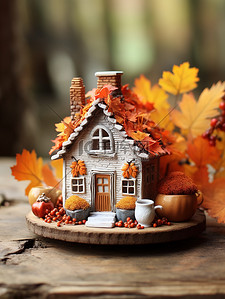 可爱的秋季小屋微观背景7