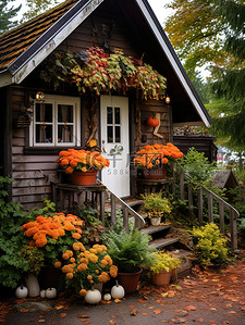 可爱的秋季小屋微观背景10